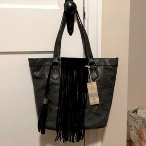 NWT Zoe Blu black fringe purse